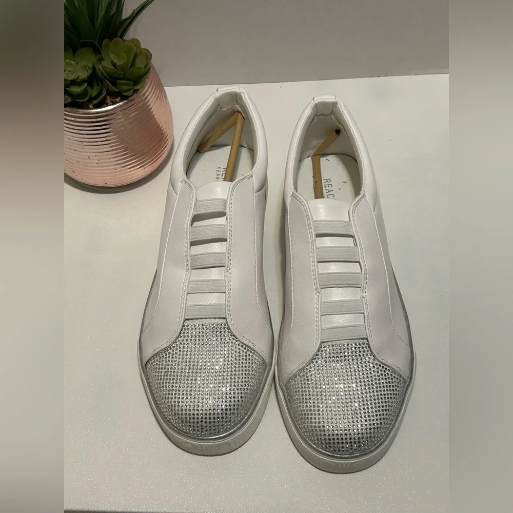 Kenneth Cole White and Silver Embellished Sneakers